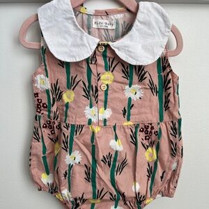 Baby Girl Pink Floral Romper Peter Pan Collar